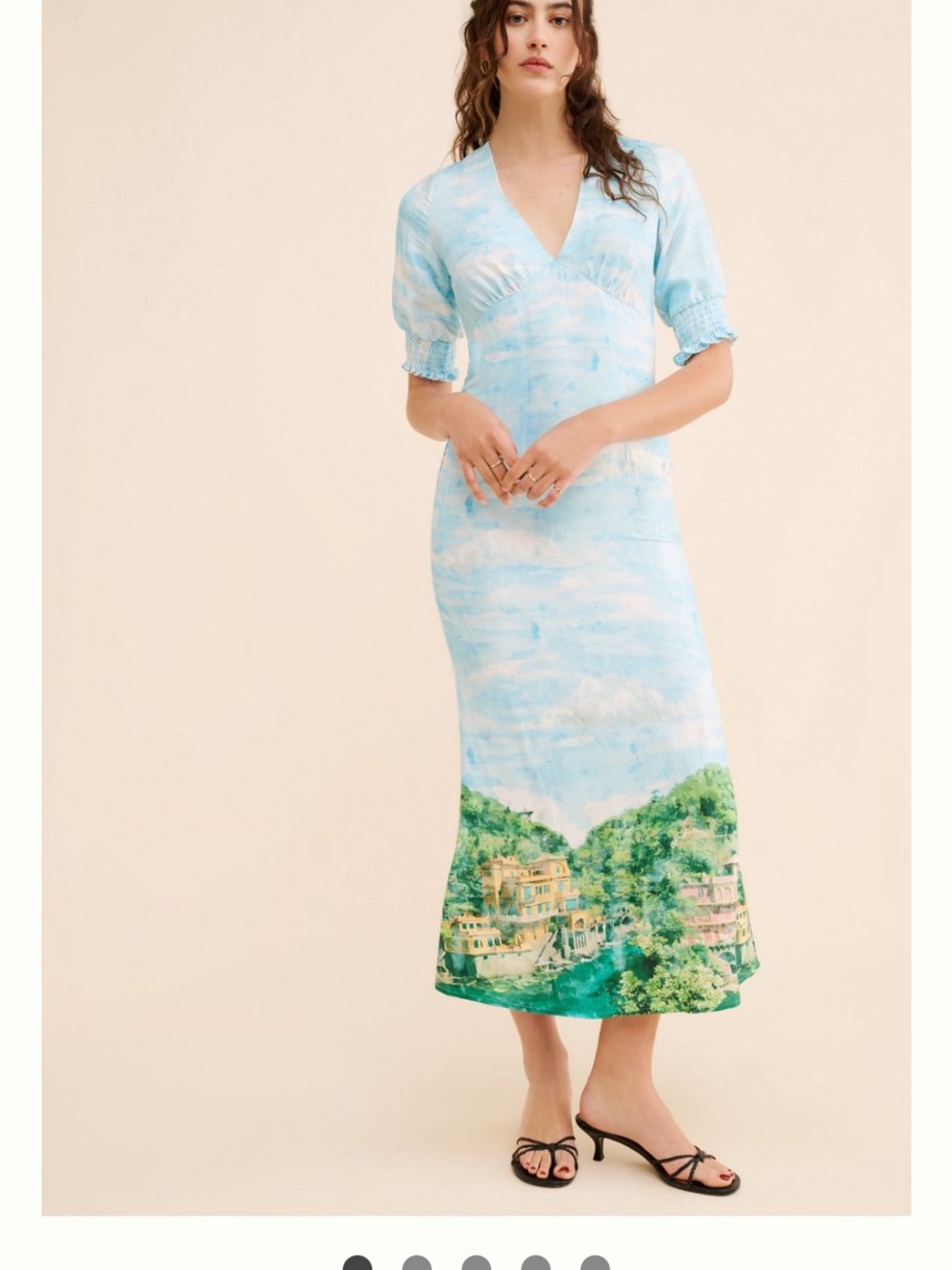 Never Fully Dressed Painted Landscape Midi Skirt in Sky Blue and Green